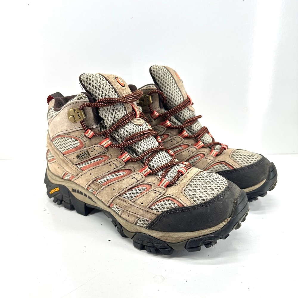 Merrell Moab 2 Mid Hiking Boots Womens 8.5 Taupe Suede Waterproof Vibram J06058
